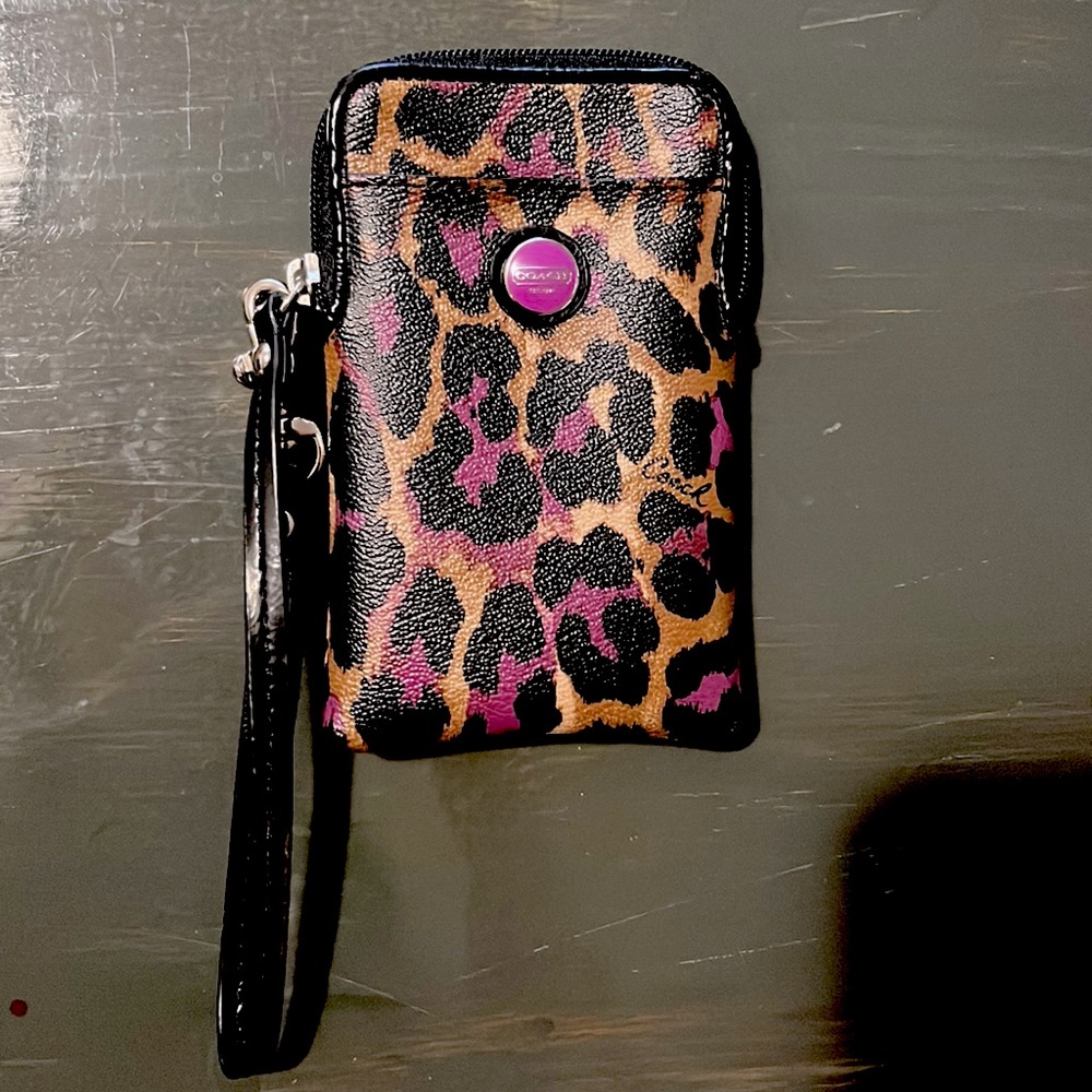 Coach Purple Leopard Print Wristlet